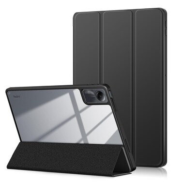 Xuanbeier Case for Xiaomi Redmi Pad SE 11 inch 2023,Slim Drop Protection Tri-Fold Cover with Hard Shell Transparent Back and Pen Holder Stand Smart Cover with Auto Wake/Sleep Function,Black