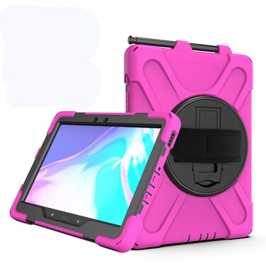 Case for Samsung Galaxy Tab Active Pro 10.1 T540 T545 T547, Military Grade [15 ft Drop Tested] Full-Body Shockproof Protective Cover with 360&Acirc;&deg; Rotation Stand, Hand Strap &amp; Pencil Holder (Rose Red)