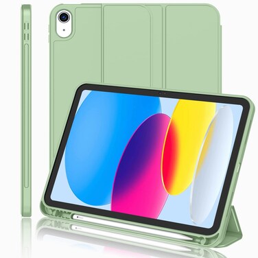 iMieet New iPad 10th Generation Case 2022 10.9 Inch with Pencil Holder, Trifold Stand Smart Case with Soft TPU Back,Auto Wake/Sleep(Matcha Green)