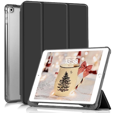 kenke Case for iPad 9th/8th/7th Generation 10.2 Inch with Pencil Holder, Light Weight Trifold Smart Hard Shell Case, Clear Back Cover [Auto Sleep/Wake] for iPad 10.2 2021/2020/2019, Black
