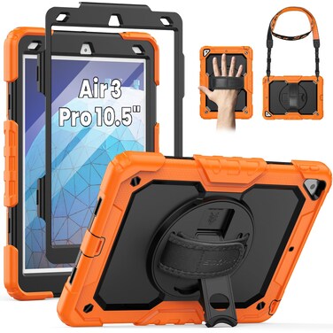 SEYMAC for iPad Air 3 Case 10.5'' for iPad Pro 10.5 Case, Heavy Duty Full-Body Shockproof Protective Case with Screen Protector, 360&Acirc;&deg; Rotating Stand, Hand/Shoulder Strap for iPad Air 3rd Gen, Orange