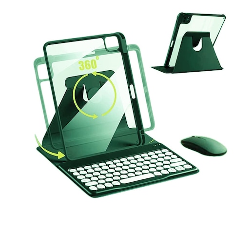 AnMengXinLing Rotating Keyboard Case for iPad 9th /8th /7th Gen 10.2 Inch, Vertical Case for iPad 9/iPad 8/iPad 7 with Detachable Keyboard Mouse,Clear Cover with Pencil Holder, Teal
