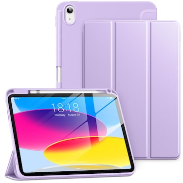 DTTO for iPad 10th Generation Case 10.9 Inch 2022, Slim Tri-fold Stand Soft TPU Back Protective Cover with Pencil Holder for iPad 10th Gen Case - Auto Sleep/Wake, Taro Purple