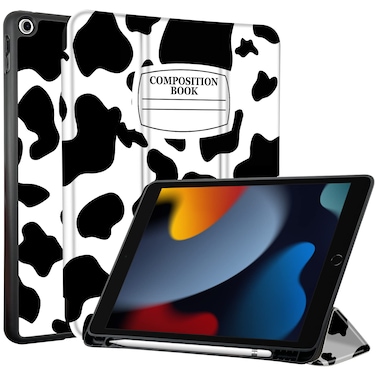 TopPerfekt Case for iPad 9th / 8th / 7th Generation 2021/2020 / 2019 10.2 Inch - TPU Shockproof Frame and Protective Leather Cover [Built-in Pencil Holder, Auto Sleep/Wake] Black Cow