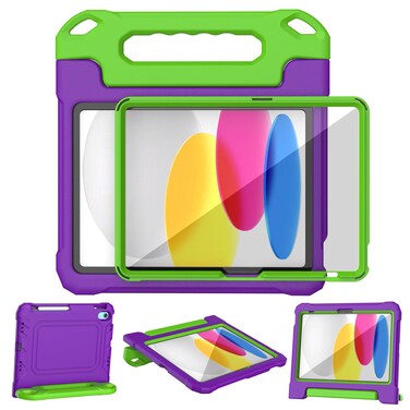 YIHE Kids Case for iPad 10.9 Inch 10th Generation - with Built-in Screen Protector and Pen Holder - Durable Shockproof Cover for iPad 10th Gen 2022 - Purple&amp;Green