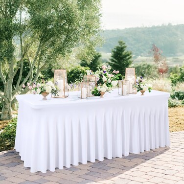 Besutolife 4ft White Tablecloth Rectangle Spandex Tablecloths for Wedding Birthday Parties Banquets Tables
