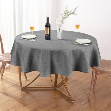 AUSSPVOCT Textured Linen 60 Inch Round Tablecloth Up to 40'' Tables, Waterproof Spill-Proof Round Table Cloth Wrinkle Free Circle Dining Table Cover for Birthday Farmhouse Outdoor Kitchen