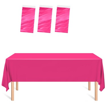 SietDESEO 3 Pack Hot Pink Plastic Tablecloth 54 x 108 Premium Disposable Table Cloth for Rectangle Table Plastic Table Cover for Wedding Baby Shower Girls Party Disposable Tablecloth