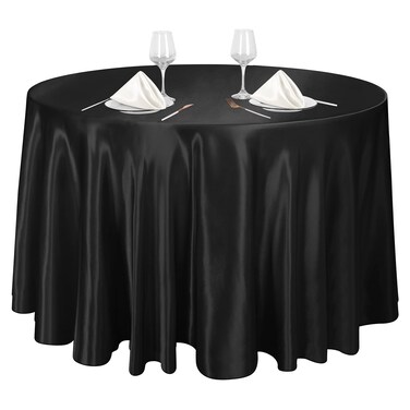 Ruisita 120 Inches Round Satin Tablecloths Black Overlay Round Satin Table Cover Bright Silk Tablecloth Smooth Fabric Table Decor for Wedding Banquet Table Decoration