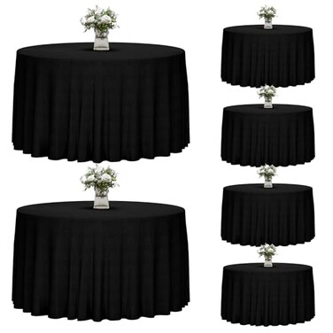 Fixwal 120 Inch Black Round Tablecloth, 6 Pack Round Table Cloth Polyester Fabric Washable Table Covers for Wedding, Party, Banquet, Dining, Birthday Events