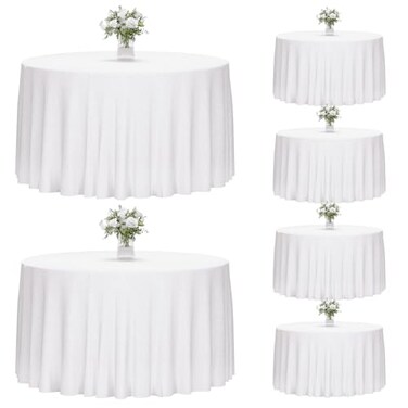 Fixwal 120 Inch White Round Tablecloth, 6 Pack Round Table Cloth Polyester Fabric Washable Table Covers for Wedding, Party, Banquet, Dining, Birthday Events