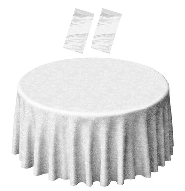 SietDESEO 2 Pack Plastic Lace Tablecloth Round 84 x 84 White Lace Table Cloth Disposable Table Cover for Party Outdoor Picnic Wedding Plastic Circle Tablecloth