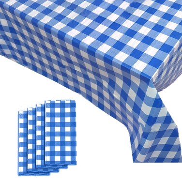 Yancorp 2 Pack Plastic Blue and White Checkered Tablecloths 54 x 108 Inch Picnic Table Covers Disposable Table Covers for Rectangle