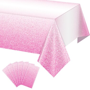 6 Pack Ombre Pink Plastic Tablecloth for Parties, Gradient Pastel Pink Disposable Tablecloths for Rectangle Tables, Light Pink Sprinkle Table Cover for Wedding Birthday Anniversary Party, 54 x 108Inch