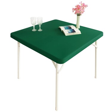 Monibana Cocktail Fitted Spandex Stretch Square Table Covers Caps Elastic Square Tablecloth Hunter Green Table Topper 34x34 Inch