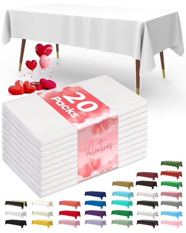 Pureegg Plastic Table Cloth - 20 Packs, Decorative Table Cloth for Rectangle Table, 54''&Atilde;&mdash;108'' Tablecloth, Disposable Plastic Tablecloth for Parties, Leakproof, White