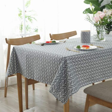 Bringsine Tablecloth Arrow Pattern Cotton Linen Dust-Proof Table Cloth Cover for Kitchen Dinning Tabletop Linen Decor (Rectangle/Oblong, 35 x 55 Inch, Grey)