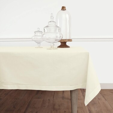 Solino Home Ivory Tablecloth &acirc;&euro;&ldquo; Cotton Linen Hemstitch Tablecloth 104" L x 58" W Inch &acirc;&euro;&ldquo; Machine Washable Rectangle Table Cloth for Spring, Holiday