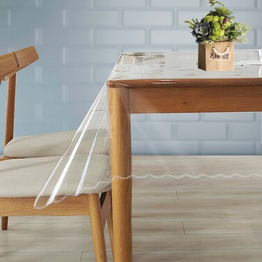 Clear Table Protector 0.38 MM Thick Durable Easy to Clean 60x122 Inch Plastic Table Cover 100% Waterproof Oil Proof Table Cloth Rectangular for Dining Room