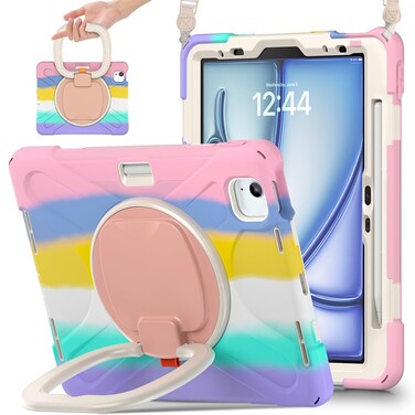 SCSVPN for iPad Air 11 Inch Case 6th Generation 2024 M2   iPad Air 5th/4th Gen Case 10.9''  iPad Pro 11'' (2022-2018) Protection Kids Cover w/Pencil Holder-Stand-Handle-Shoulder Strap, Colorful Pink
