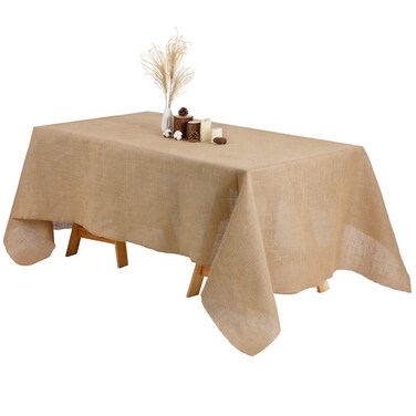 Natural Burlap Rectangle Tablecloth Farmhouse Burlap Tablecloth Rustic Brown Tablecloth Jute Taupe Tablecloth Table Cover for Holiday Party Home Kitchen Indoor Table (1 Pcs, 63 x 108 Inch)