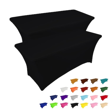 IVAPUPU 2 Pack 6FT Table Cloth for Rectangular Fitted Events Stretch Black Table Covers Washable Table Cover Spandex Tablecloth Table Protector for Party, Wedding, Cocktail, Banquet, Festival