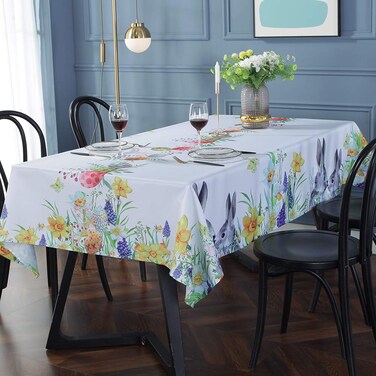 SASTYBALE Easter Tablecloth Wrinkle Free and Stain Resistant Rectangle Fabric Table Cover Spring Flowers Table Cloth for Dining Room Party Table Decoration(Oblong, 60" x 102" (8-10 Seats)