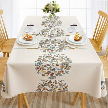 AIRCOWRIE Waterproof Vinyl Tablecloths, Heavy Duty Oil Proof Spill Proof Plastic Table Cloth, Wipe Clean PVC Table Cover for Spring Indoor and Outdoor Use (Embroidery Flower, 54&acirc;&euro;&Atilde;&mdash;78&acirc;&euro;, Rectangle)