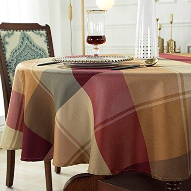 SASTYBALE Round Tablecloth Checkered Style Polyester Table Cloth Dust-Proof Wrinkle Resistant Heavy Weight Table Cover for Kitchen Dinning Tabletop Decoration (Round,70" (4-6 Seats), Red)