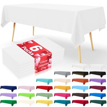 Smiry Disposable Table Cloth - 6 Pack, 54 x 108 Inch Table Cloths for Parties, Decorative Tablecloths for Rectangle Tables, Waterproof Plastic Table Cover, Leakproof &amp; Sturdy, White