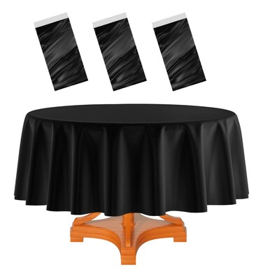 HEIPINIUYE 3 Pack Black Round Tablecloth 84 Inch Round Plastic Table Cloth Waterproof Disposable Round Table Cover for Party Birthday Camping Picnic Baby Shower