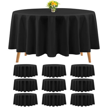10 Packs Premium Round Tablecloth 90 Inch Black Polyester Table Cloth Bulk Washable Polyester Fabric Tablecloths Table Cover for Wedding Party Banquet Buffet Table Holiday Dinner (Black, 90 Inch)