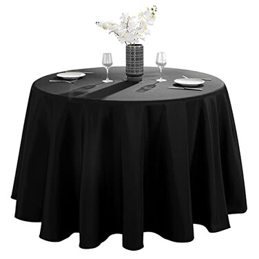 VidaFete 120inch Round Tablecloth Polyester Table Cloth&iuml;&frac14;&OElig;Stain Resistant and Wrinkle Polyester Dining Table Cover for Kitchen Dinning Party Wedding Rectangular Tabletop Buffet Decoration(Black)