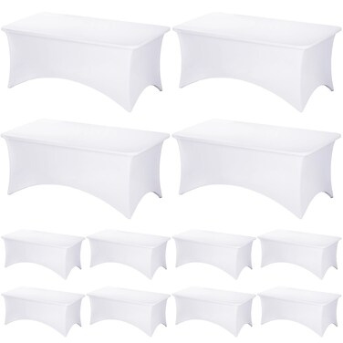 Fixwal 12 Pack White Spandex Table Covers for 6 Foot Tables, Rectangular Fitted Stretch Table Cloth Rectangle Table for Wedding, Banquet, Party, Events