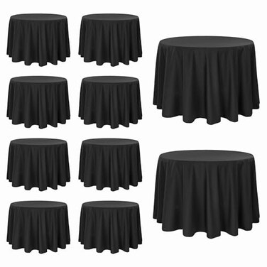 10 Pack Black Round Tablecloths, 120 Inch Stain Resistant and Wrinkle Round Table Clothes, Washable Polyester Table Clothes Cover for Kitchen Dining, Wedding Birthday Party, Buffet Restaurant, Banquet