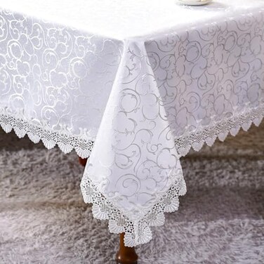 Artbloss Rectangle Tablecloth, Table Cloth with Exquisite Lace Border, Farmhouse Tablecloths Fall for Dining Wedding Coffee Outdoor Party Holiday (White, 60 x 84 Inches)