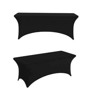 GSORIOP Customized Tablecloth 4 FT 6 FT Table Runner, Custom Table Cloth with Business Logo Text Photo, Fitted Polyester Table Covers for Tradeshow Events Birthday Party, Black