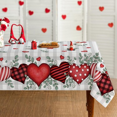 Horaldaily Valentine's Day Tablecloth 60&Atilde;&mdash;60 Inch Square, Buffalo Plaid Red Love Hearts Washable Table Cover for Party Picnic Dinner Decor