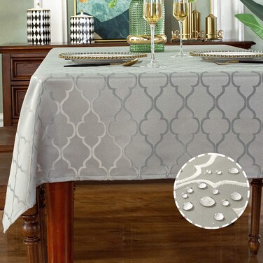 SASTYBALE Jacquard Tablecloth Damask Fabric Table Cloth Water Resistant &amp; Wrinkle Free Spillproof Polyester Table Cover for Kitchen Dining Tabletop (Rectangle/Oblong, 52" x 70" (4-6 Seats), Gray)