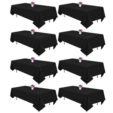 8 Packs Black Tablecloths 60x126 Inch Fabric Rectangular Table Cloths for 8ft Rectangle Tables, Wrinkle Resistant Polyester Tablecloth Washable Table Cloth Rectangle Table for Wedding Party Banquet