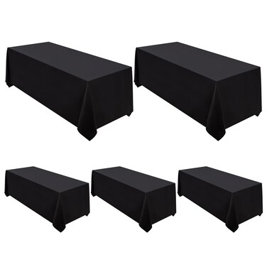 Surmente 5 Pack Black Tablecloth 90 x 132-inch Rectangular Polyester Table Cloth for Weddings, Banquets, or Restaurants