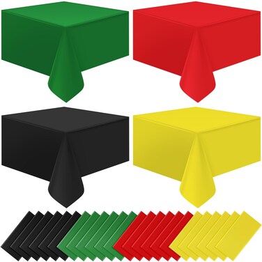 MASHAN 24Pcs Red Green Yellow Black Plastic Tablecloths, Disposable Rectangle Table Covers for Kwanzaa Black History Month Juneteenth African American Festival Holiday Party Decorations,108 * 54inch
