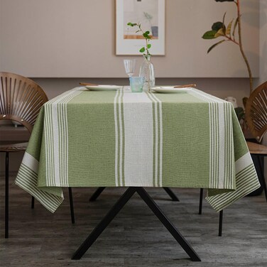 ArtBud Burlap Cotton Linen Table Clothes Farmhouse Tablecloth Striped Picnic Table Cover Heavy Fabric Table Top Coffee Kitchen D&Atilde;&copy;cor Green Rectangle 55"&Atilde;&mdash;84"(6-8 Seats)