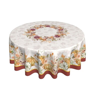Autumn Pumpkin Harvest Tablecloth Round 60 Inch Thanksgiving Fall Leaf Washable Wrinkle Stain-Resistant Table Cloth Polyester Country Rustic Farmhouse Table Cover for Kitchen Dinning Parties Holiday