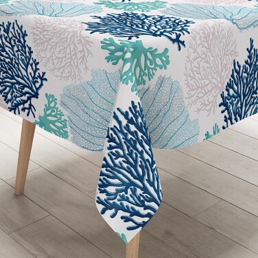 Ocean Tablecloth Coastal Nautical Rectangle Tablecloth Coral Print Ocean Themed Beach Decorative Waterproof Table Covers for Outdoor Dining Room Kitchen Living Room, 60x84 Inches, Navy/Blue/Teal/