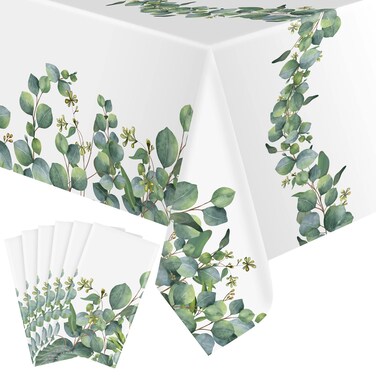 Remagr 6 Pcs Spring Tablecloth Sage Green Baby Shower Tablecloth Plastic Eucalyptus Leaf Tablecloths Table Cover Rectangle Disposable Table Cloth for Bridal Baby Shower Birthday Wedding Party