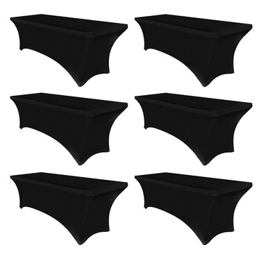 Obstal 6 Pack Stretch Spandex Table Covers for 6 Foot Tables - 6 FT Universal Rectangular Fitted Tablecloth Protector for Wedding, Banquet, Party (Black, 72 Length x 30 Width x 30 Height Inches)