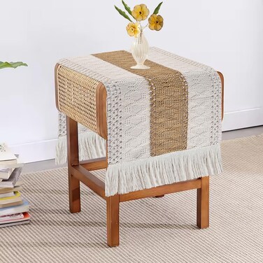 tiosggd Boho Table Runner 36 inches, Macrame Fall Table Runner Short, Rustic Farmhouse Nightstand Runner, Dresser Scarf for Bedroom, Coffee Table, Side Table, Spring Thanksgiving Christmas Table Decor