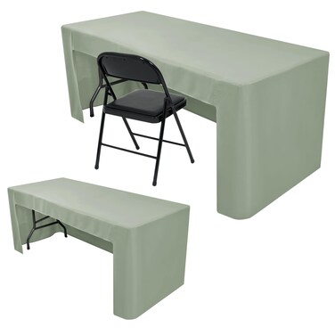 Nasitos 2 Pack Fitted Tablecloth for 4 Foot Tables-Sage Green Open Back Folding Table Cover Washable and Wrinkle Resistant Table Cloth for Weddings, Trade Show, Career Fair, Convention, Events