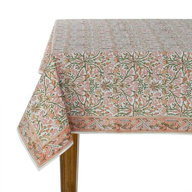 Ridhi Sassy Salmon and Emerald Green 70x118 Inches Rectangle 100% Cotton Hand Block Print Washable Decorative Spring Summer Parties/Wedding Use,Fall d&Atilde;&copy;cor Farmhouse Dining Dinner Tablecloth`